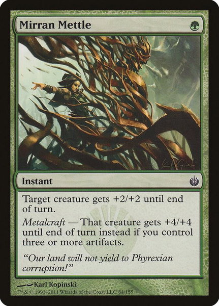 Mirran Mettle trading card from Mirrodin Besieged Mirran Mettle - Mirrodin Besieged Magic: The Gathering trading card