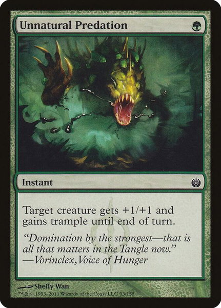 Unnatural Predation trading card from Mirrodin Besieged Unnatural Predation - Mirrodin Besieged Magic: The Gathering trading card