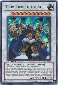 Thor, Lord of the Aesir trading card from Storm of Ragnarok Thor, Lord of the Aesir - Storm of Ragnarok YuGiOh trading card