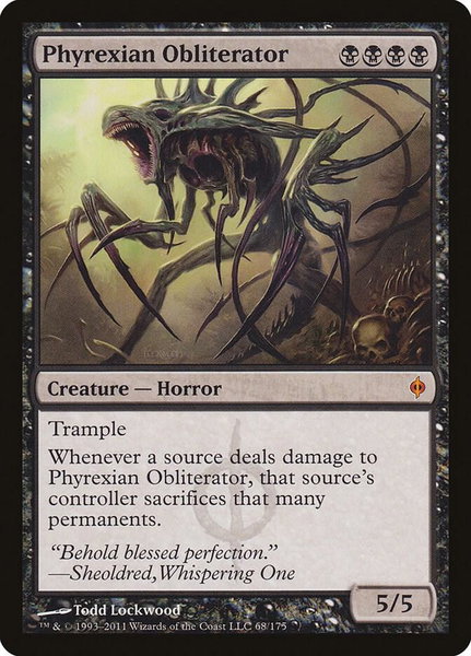 Phyrexian Obliterator trading card from New Phyrexia Phyrexian Obliterator - New Phyrexia Magic: The Gathering trading card