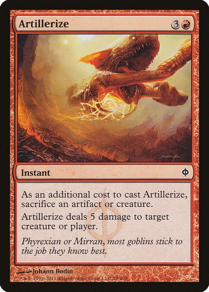 Artillerize trading card from New Phyrexia Artillerize - New Phyrexia Magic: The Gathering trading card