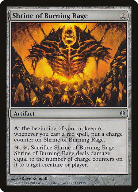 Shrine of Burning Rage trading card from New Phyrexia Shrine of Burning Rage - New Phyrexia Magic: The Gathering trading card