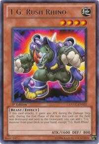 T.G. Rush Rhino trading card from Extreme Victory T.G. Rush Rhino - Extreme Victory YuGiOh trading card