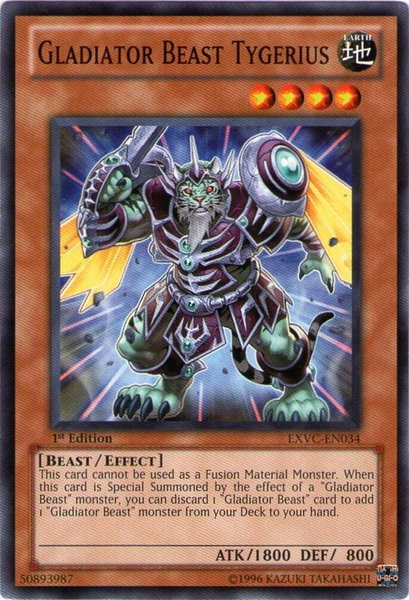 Gladiator Beast Tygerius trading card from Extreme Victory Gladiator Beast Tygerius - Extreme Victory YuGiOh trading card