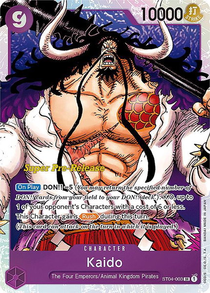 Kaido (003) trading card from Super Pre-Release Starter Deck 4: Animal Kingdom Pirates Kaido (003) - Super Pre-Release Starter Deck 4: Animal Kingdom Pirates One Piece trading card