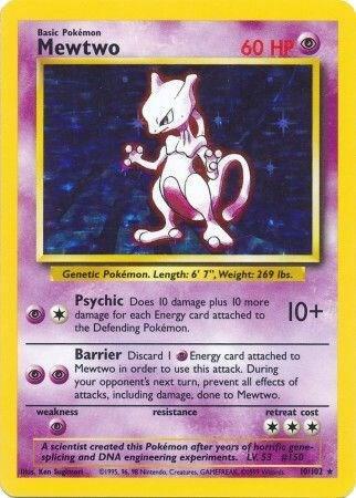 Mewtwo trading card from Base Set Mewtwo - Base Set Pokémon trading card