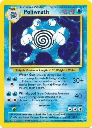 Poliwrath trading card from Base Set Poliwrath - Base Set Pokémon trading card