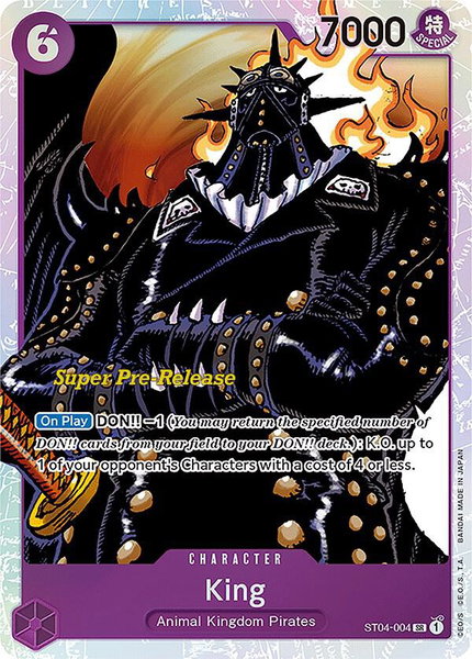 King trading card from Super Pre-Release Starter Deck 4: Animal Kingdom Pirates King - Super Pre-Release Starter Deck 4: Animal Kingdom Pirates One Piece trading card