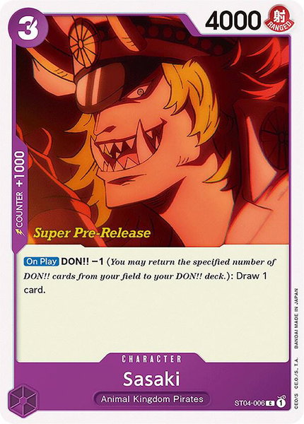 Sasaki trading card from Super Pre-Release Starter Deck 4: Animal Kingdom Pirates Sasaki - Super Pre-Release Starter Deck 4: Animal Kingdom Pirates One Piece trading card