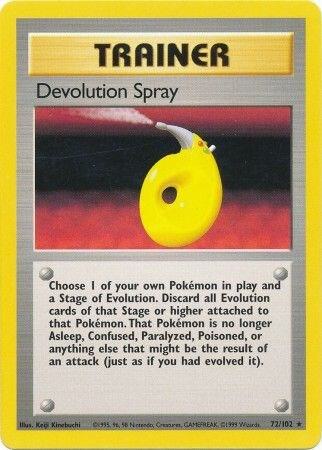 Devolution Spray trading card from Base Set Devolution Spray - Base Set Pokémon trading card