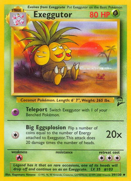 Exeggutor trading card from Base Set 2 Exeggutor - Base Set 2 Pokémon trading card