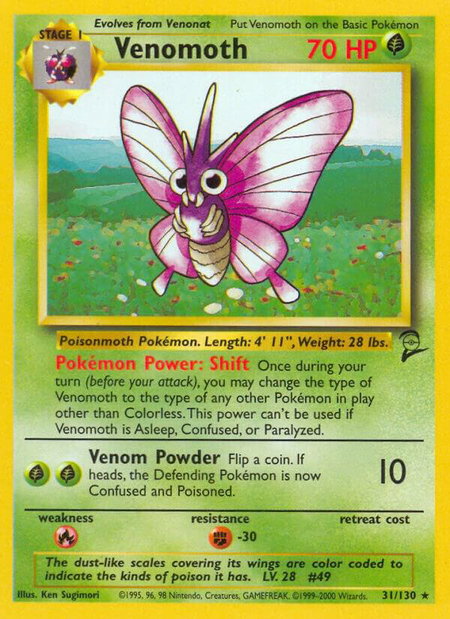 Venomoth - Base Set 2 Pokémon trading card