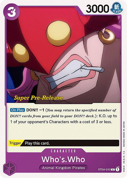 Who's.Who trading card from Super Pre-Release Starter Deck 4: Animal Kingdom Pirates Who's.Who - Super Pre-Release Starter Deck 4: Animal Kingdom Pirates One Piece trading card
