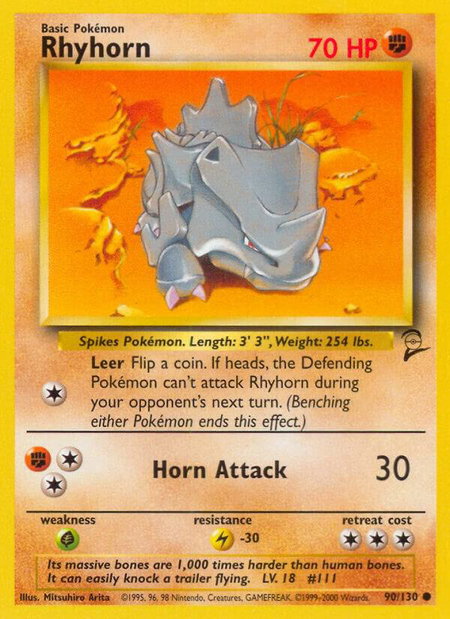 Rhyhorn trading card from Base Set 2 Rhyhorn - Base Set 2 Pokémon trading card