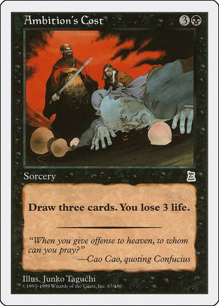 Ambition's Cost trading card from Portal Three Kingdoms Ambition's Cost - Portal Three Kingdoms Magic: The Gathering trading card
