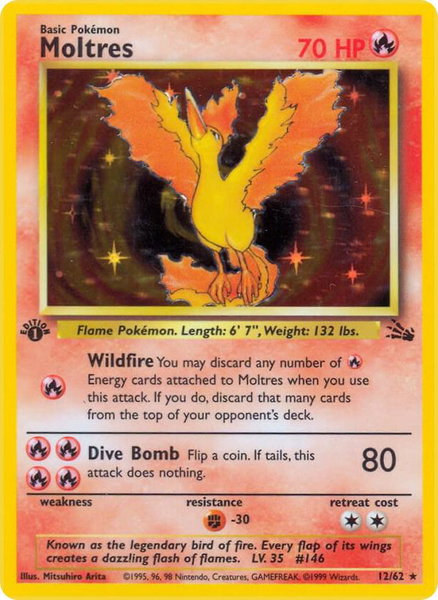 Moltres (12) - Fossil Pokémon trading card