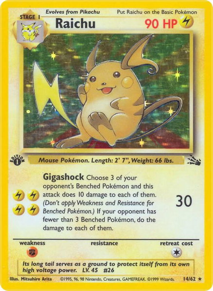 Raichu (14) - Fossil Pokémon trading card