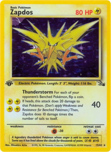 Zapdos (15) - Fossil Pokémon trading card