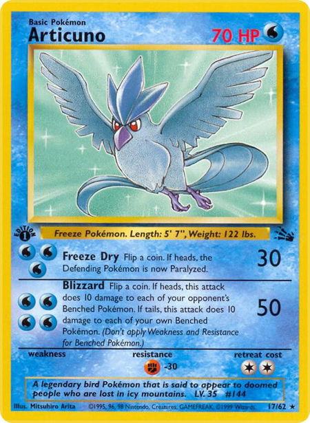 Articuno (17) trading card from Fossil Articuno (17) - Fossil Pokémon trading card