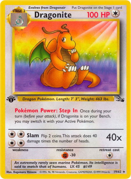 Dragonite (19) - Fossil Pokémon trading card