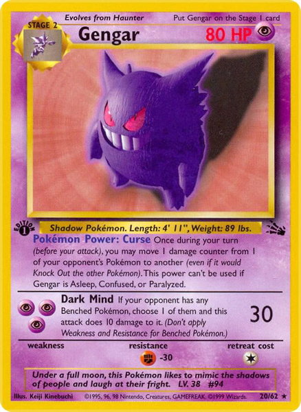Gengar (20) - Fossil Pokémon trading card