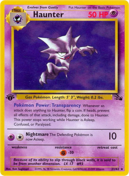 Haunter (21) trading card from Fossil Haunter (21) - Fossil Pokémon trading card
