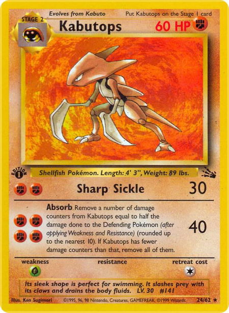 Kabutops (24) - Fossil Pokémon trading card