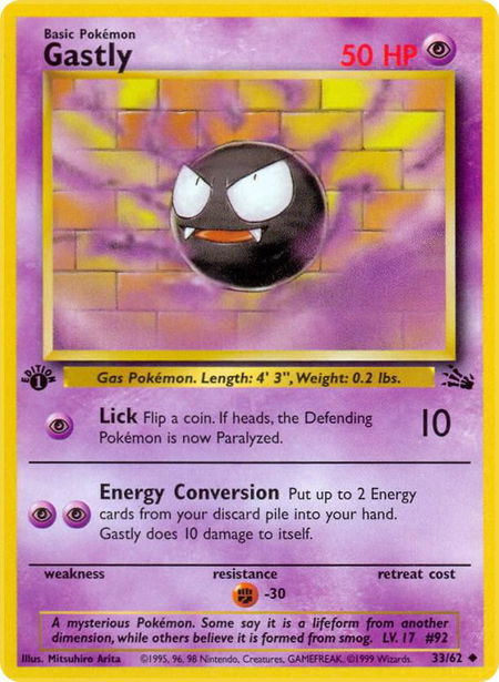 Gastly trading card from Fossil Gastly - Fossil Pokémon trading card