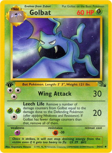 Golbat trading card from Fossil Golbat - Fossil Pokémon trading card
