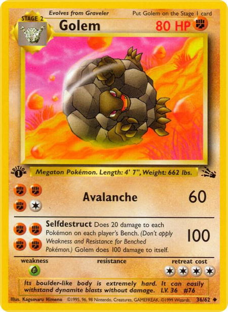 Golem - Fossil Pokémon trading card