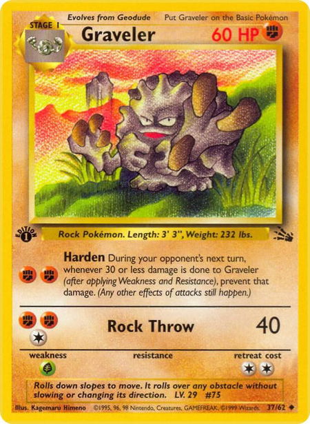 Graveler trading card from Fossil Graveler - Fossil Pokémon trading card