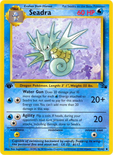 Seadra trading card from Fossil Seadra - Fossil Pokémon trading card