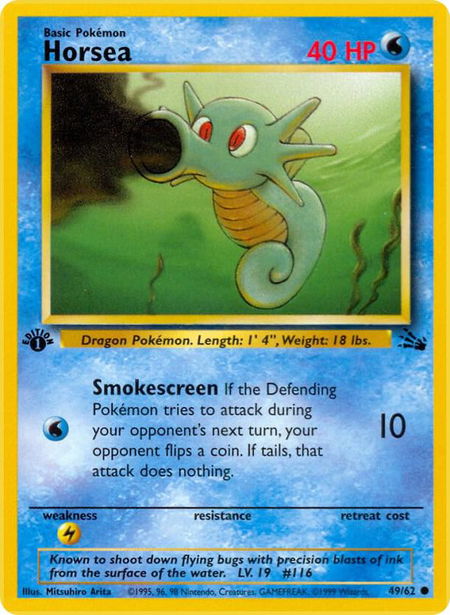 Horsea trading card from Fossil Horsea - Fossil Pokémon trading card