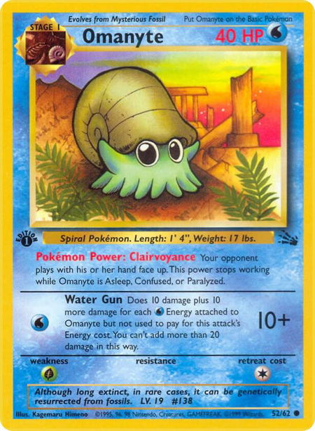 Omanyte trading card from Fossil Omanyte - Fossil Pokémon trading card