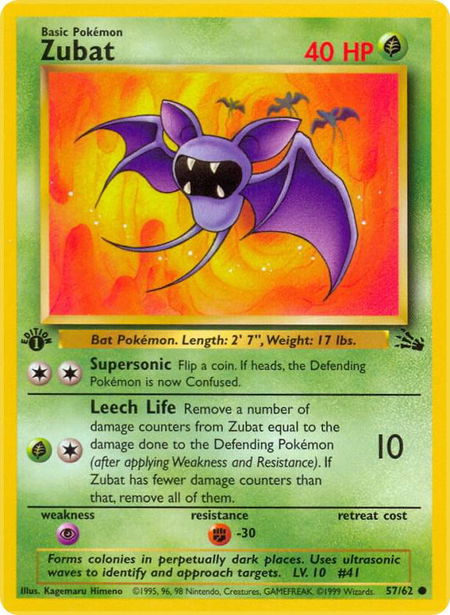 Zubat trading card from Fossil Zubat - Fossil Pokémon trading card