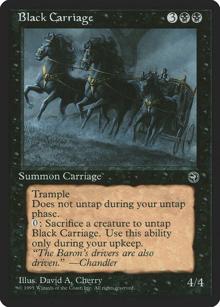 Black Carriage trading card from Homelands Black Carriage - Homelands Magic: The Gathering trading card