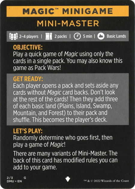 Magic Minigame: Mini-Master trading card from Dominaria United Magic Minigame: Mini-Master - Dominaria United Magic: The Gathering trading card