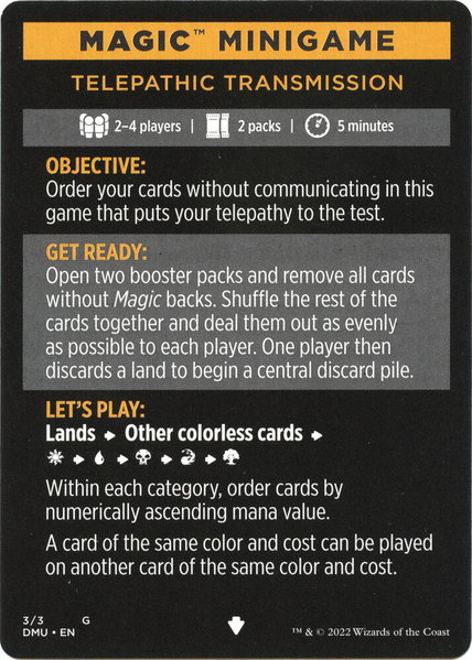 Magic Minigame: Telepathic Transmission trading card from Dominaria United Magic Minigame: Telepathic Transmission - Dominaria United Magic: The Gathering trading card
