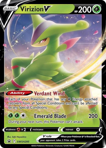 Virizion V - SWSH295 trading card from SWSH: Sword & Shield Promo Cards Virizion V - SWSH295 - SWSH: Sword & Shield Promo Cards Pokémon trading card