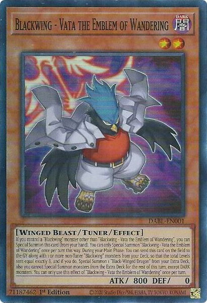 Blackwing - Vata the Emblem of Wandering trading card from Darkwing Blast Blackwing - Vata the Emblem of Wandering - Darkwing Blast YuGiOh trading card