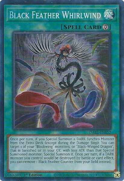 Black Feather Whirlwind trading card from Darkwing Blast Black Feather Whirlwind - Darkwing Blast YuGiOh trading card