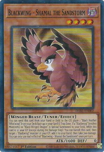 Blackwing - Shamal the Sandstorm trading card from Darkwing Blast Blackwing - Shamal the Sandstorm - Darkwing Blast YuGiOh trading card
