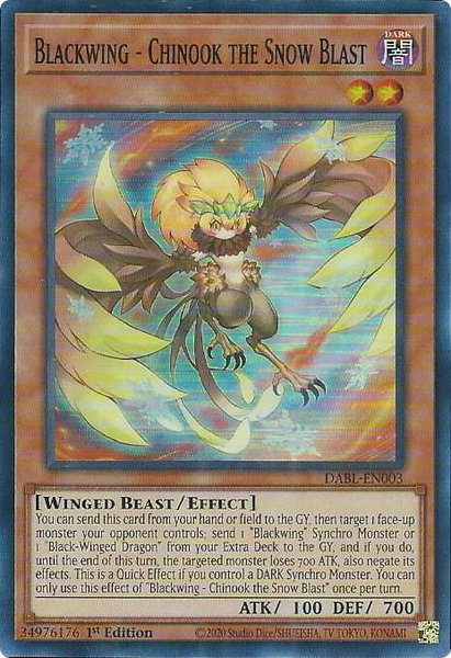 Blackwing - Chinook the Snow Blast trading card from Darkwing Blast Blackwing - Chinook the Snow Blast - Darkwing Blast YuGiOh trading card