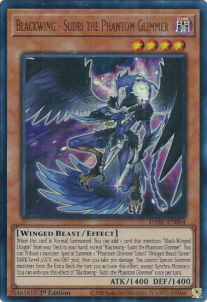Blackwing - Sudri the Phantom Glimmer trading card from Darkwing Blast Blackwing - Sudri the Phantom Glimmer - Darkwing Blast YuGiOh trading card