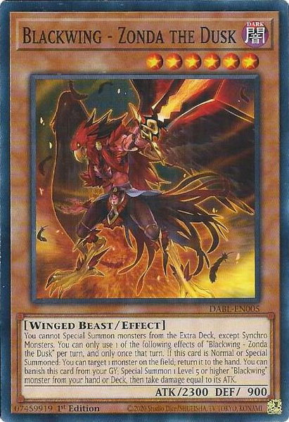 Blackwing - Zonda the Dusk trading card from Darkwing Blast Blackwing - Zonda the Dusk - Darkwing Blast YuGiOh trading card