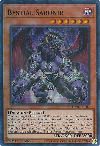 Bystial Saronir trading card from Darkwing Blast Bystial Saronir - Darkwing Blast YuGiOh trading card