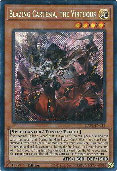 Blazing Cartesia, the Virtuous trading card from Darkwing Blast Blazing Cartesia, the Virtuous - Darkwing Blast YuGiOh trading card