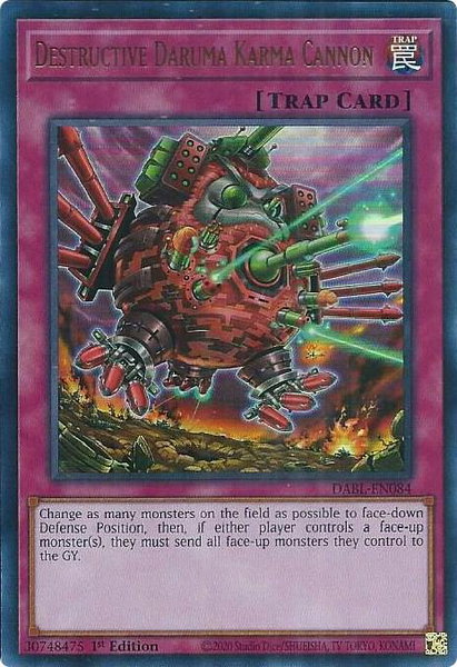 Destructive Daruma Karma Cannon trading card from Darkwing Blast Destructive Daruma Karma Cannon - Darkwing Blast YuGiOh trading card