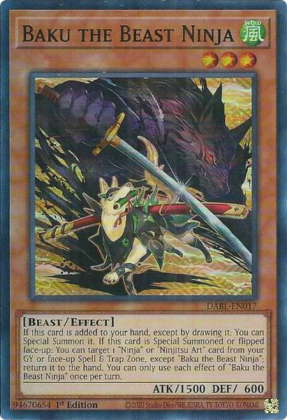 Baku the Beast Ninja trading card from Darkwing Blast Baku the Beast Ninja - Darkwing Blast YuGiOh trading card