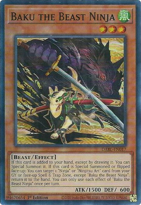 Baku the Beast Ninja - Darkwing Blast YuGiOh trading card